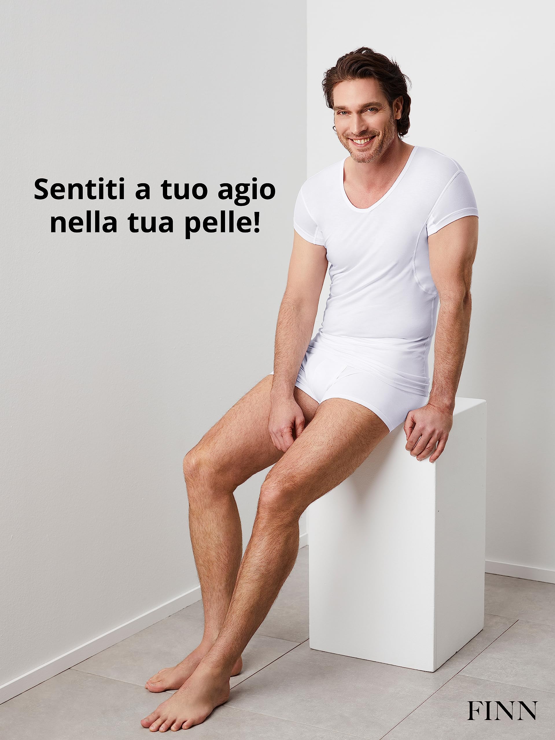 FINN Maglia Intima Anti-Sudore Uomo con Maniche Extra Corte - Perfetta sotto Camicie e Polo a Maniche Corte - Canottiera con Assorbenti Ascellari Contro Macchie di Sudore e Cattivi odori