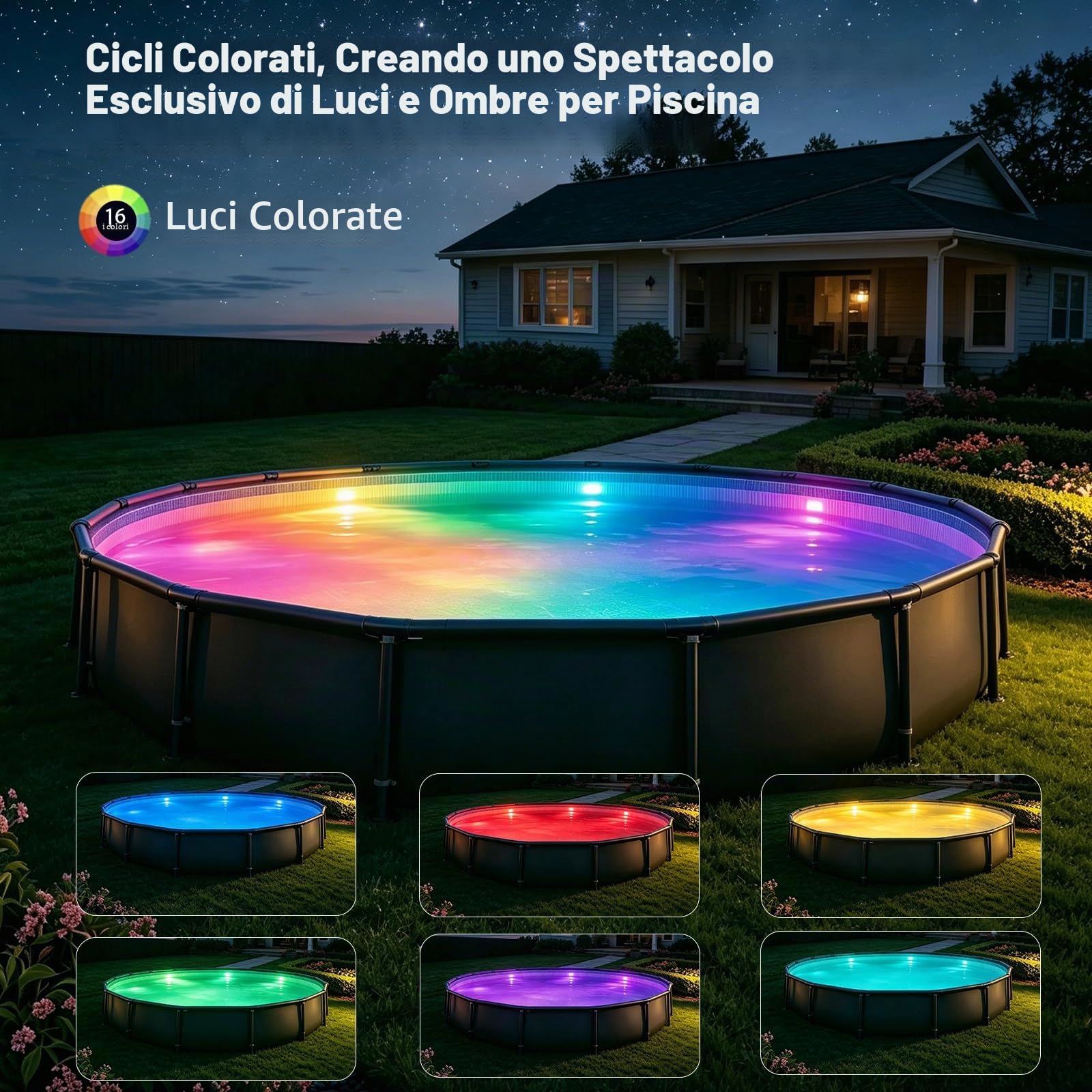 Idyl Light Luci sommergibili ricaricabili per piscina, con telecomando e funzionamento a batteria, LED colori vari, magnetizzate, luci galleggianti
