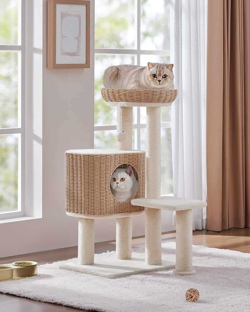 gato♡ Amazon.com : Yaheetech 36in PE Rattan Cat Tree with Big