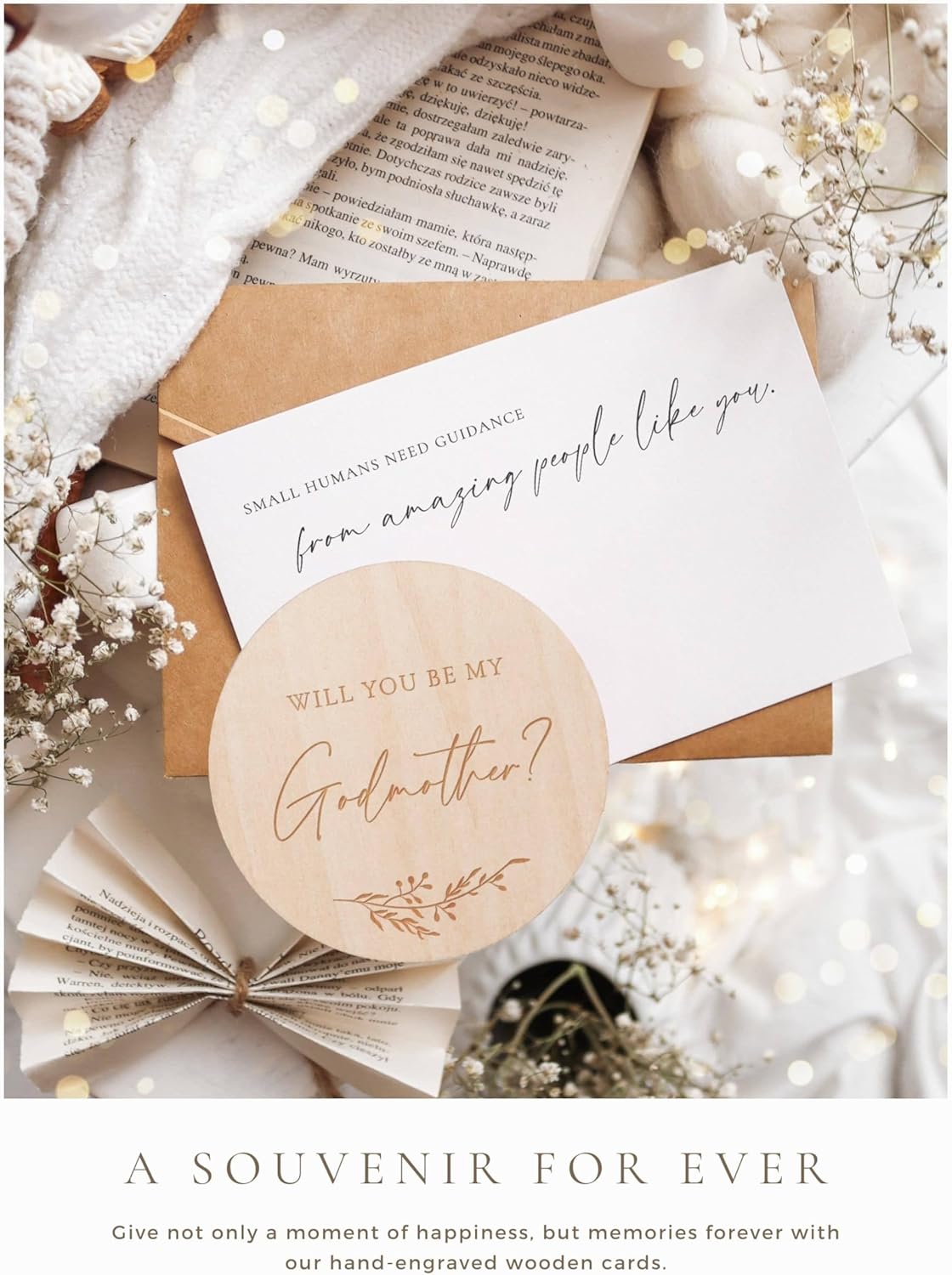 Jolicoon Will you be my godmother wooden card with pocketfold envelope and seal sticker - Godmother proposal - Image 4