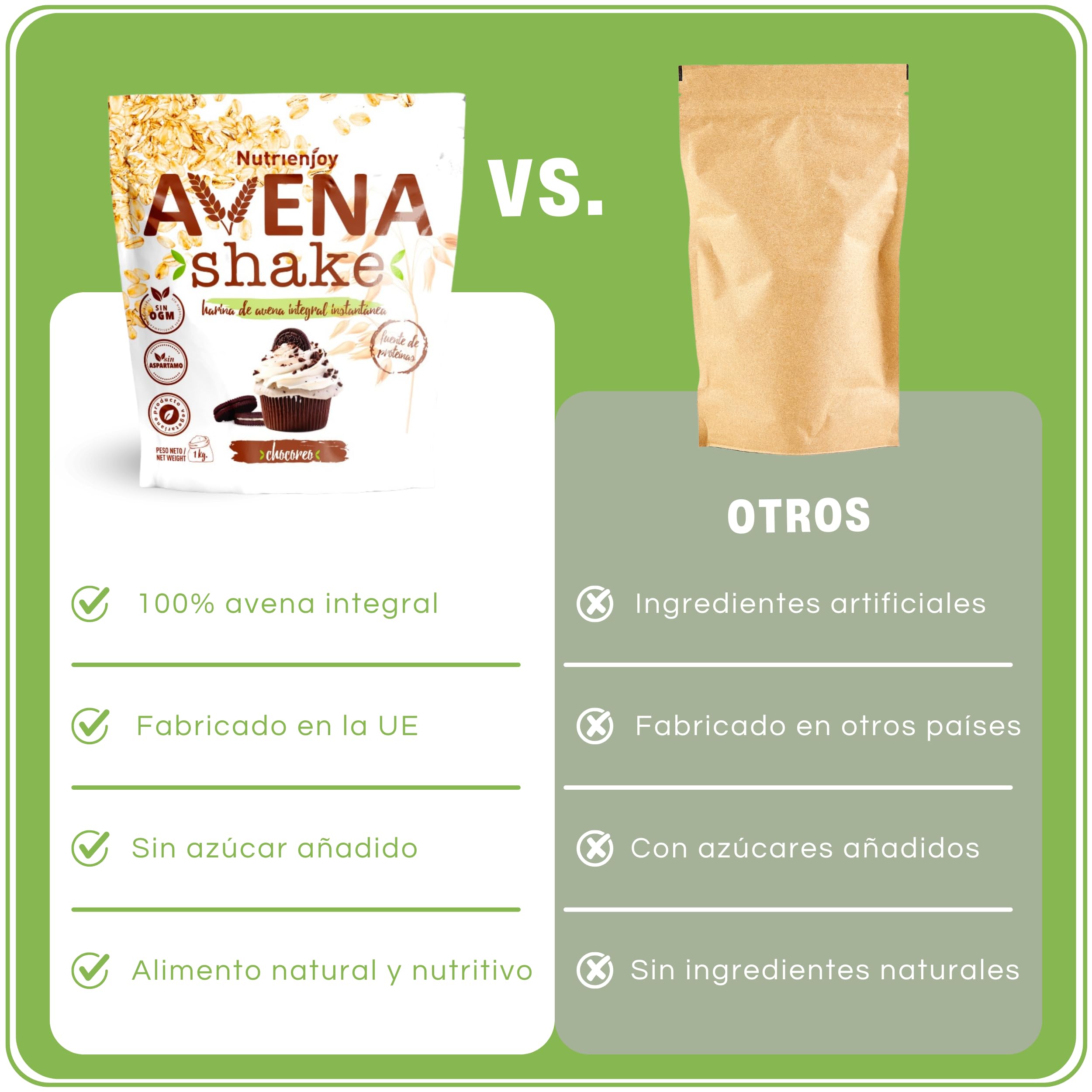 NutriEnjoy - Avena Shake 1Kg | Copos de Avena Integral Molidos | Harina de Avena Sabores | Avena en Polvo | Harina de Avena Integral | Avena Instantánea Sabores Deliciosos (Chocoreo) — view 6