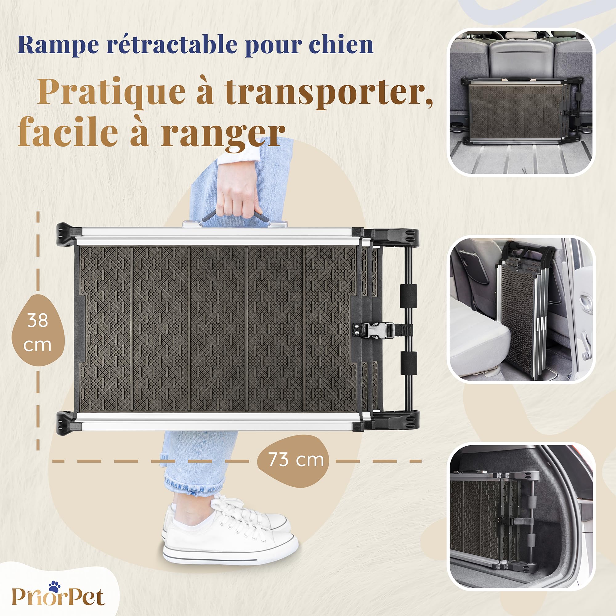 Rampe pour Chien Voiture SUV Antidérapante Capacité 90kg Télescopique Noir