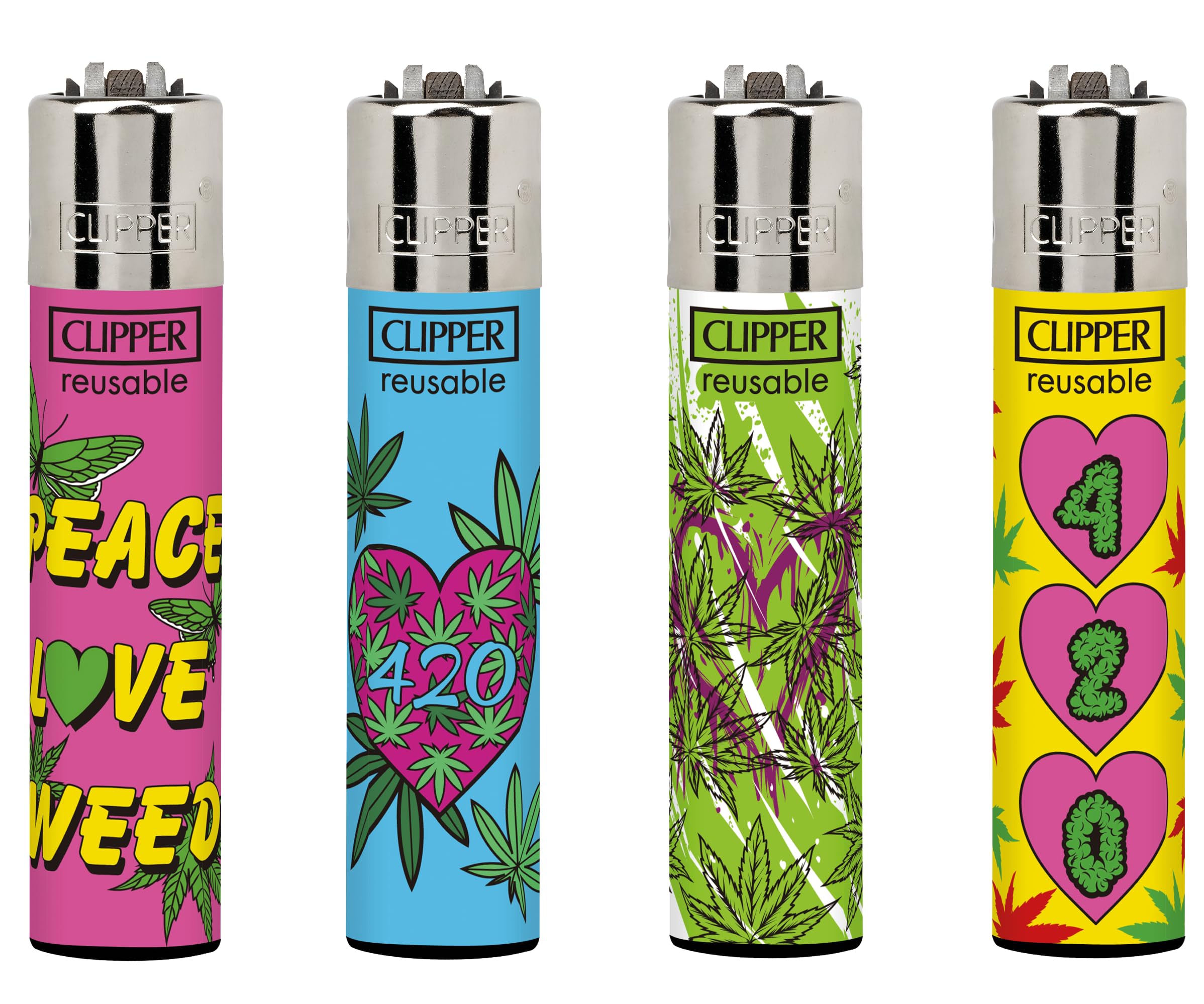 4 X CLIPPER LIGHTERS WEED LOVE
