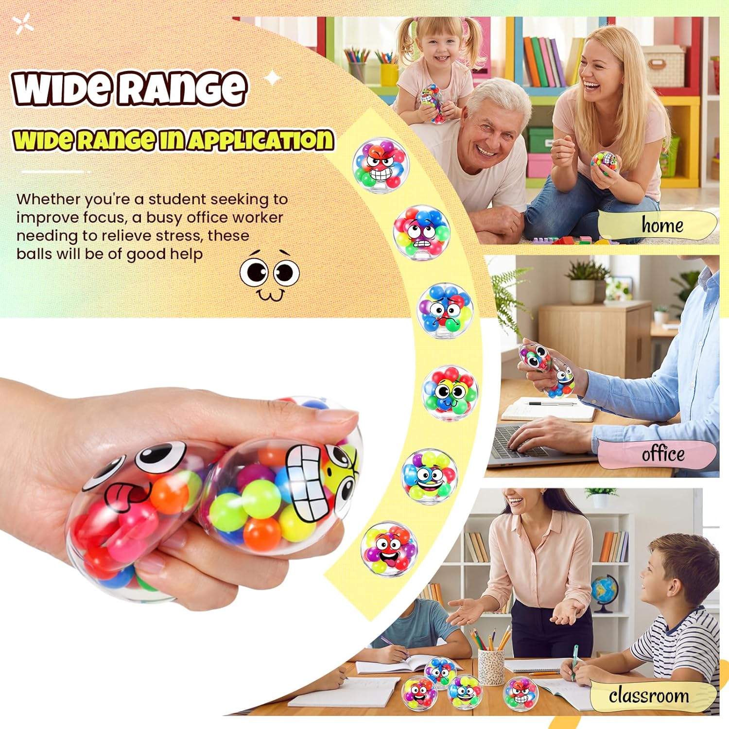 Shappy 24 Pcs Stress Relief Balls Fidget Stress Color Sensory Ball Bulk Toy for Adults Asmr Therapy Toys Staff Teacher Gifts Small Therapy Toys for Fidget Anxiety 2.36 Inch(Emotion)