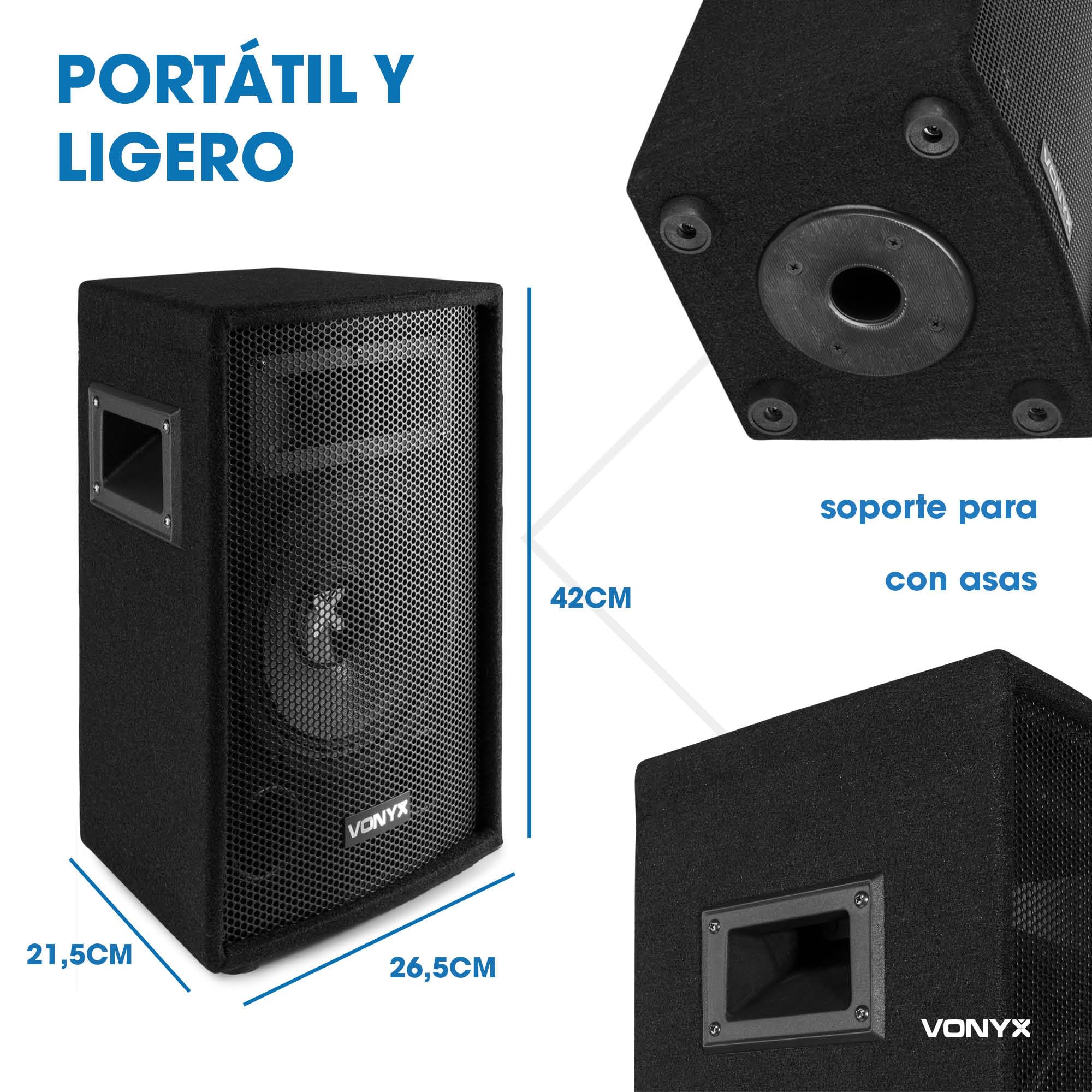 Vonyx VPS082A - Sistema de Sonido PA 800W con Mezclador Amplificado de 8 Canales, Bluetooth, Altavoces pasivos de 8” y trípodes incluidos, Ideal para músicos, DJs y presentaciones en Directo