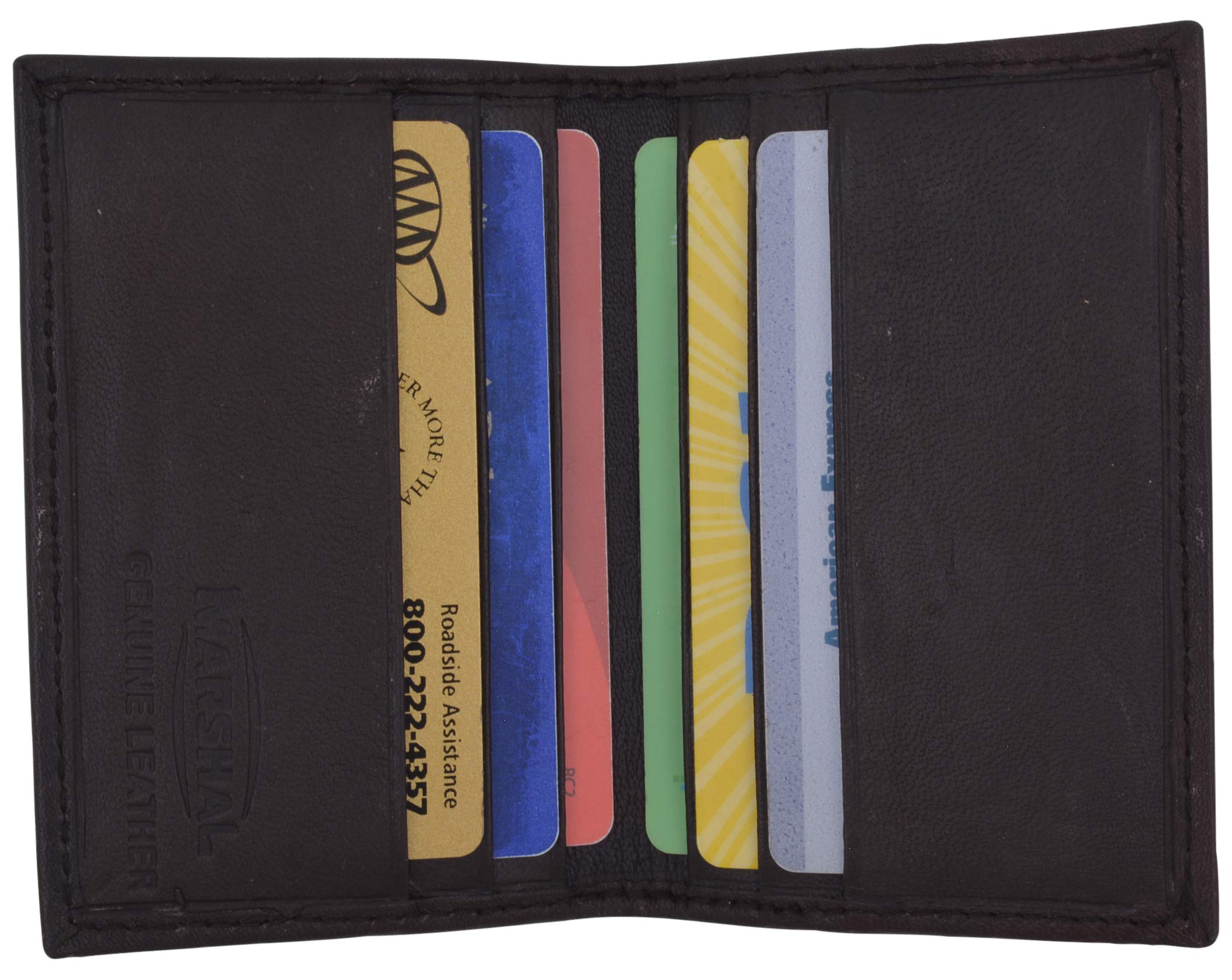 MARSHAL Soporte plegable de piel auténtica para tarjetas de visita y tarjetas de crédito con carga lateral, Marrón, Talla única, Billetera plegable