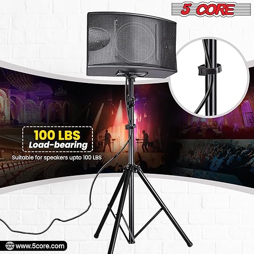 Miniatura 4 de 5 Core Soportes para altavoces PA de altura ajustable, trípode profesional para DJ con soporte de montaje, se extiende de 40 a 72 pulgadas, negro SS