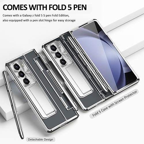 Miniatura 2 de Funda diseñada para Samsung Galaxy Z Fold 5 con soporte para S Pen y S Pen, soporte portátil y protector de pantalla frontal transparente Fold 5,