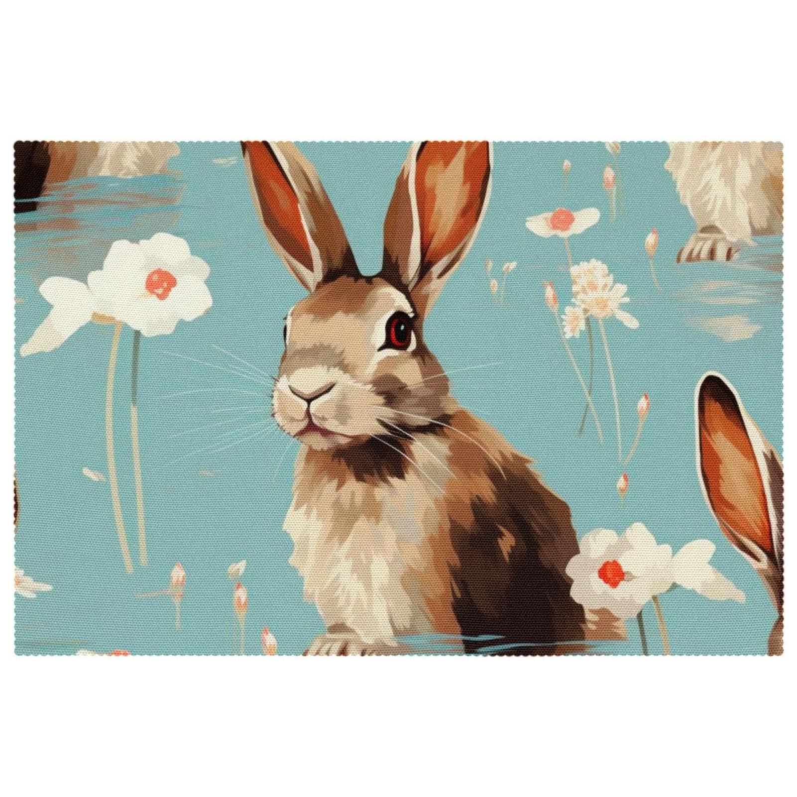 Set di 6 Lavabile Tovagliette Pasqua 30 x 45 cm Tovagliette Elegante Tartan Coniglio Tovagliette Floreale Primaverile, Uovo di Pasqua, Festa di Pasqua