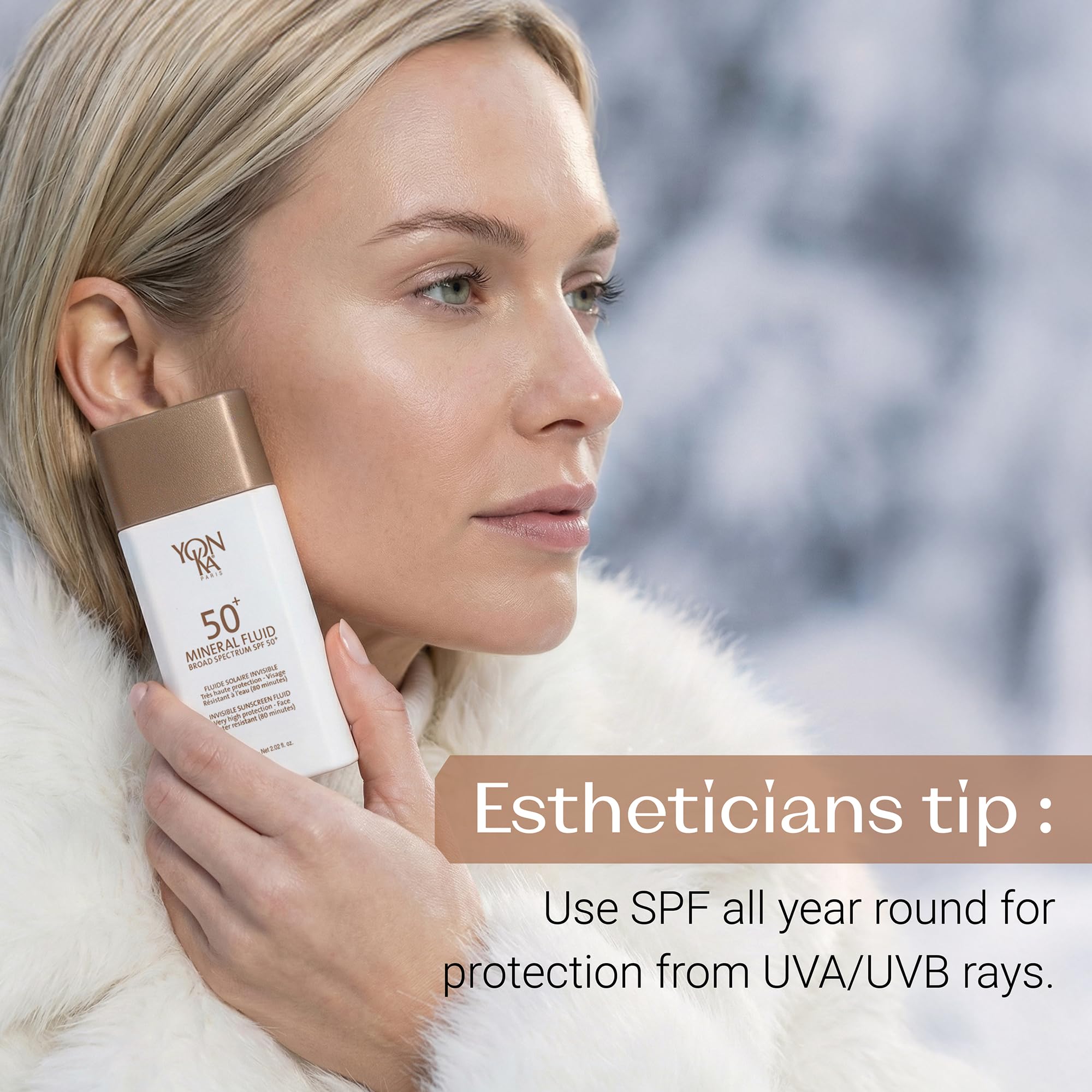 YONKA PARIS SPF 50 Mineral Fluid | Weightless Sheer Sunscreen No White Cast | 100% Non Nano Zinc Oxide Niacinamide | Fragrance Free Water Resistant | Daily Facial Sun Protection