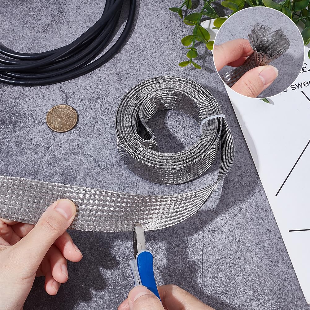 UNICRAFTALE Treccia metallica intrecciata in acciaio inossidabile 30 mm di larghezza 3 m guaina schermatura cavi nastro metallico flessibile estensibile per protezione cavi elettrici