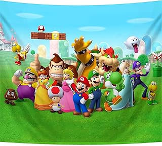 JUMANT Mario Backdrop - Mario Room Decor - Mario Birthday Party Supplies - Gaming Room Decor - Gamer Room Decor - Mario Bros Party Supplies - Mario Party Decorations - 59x51 In