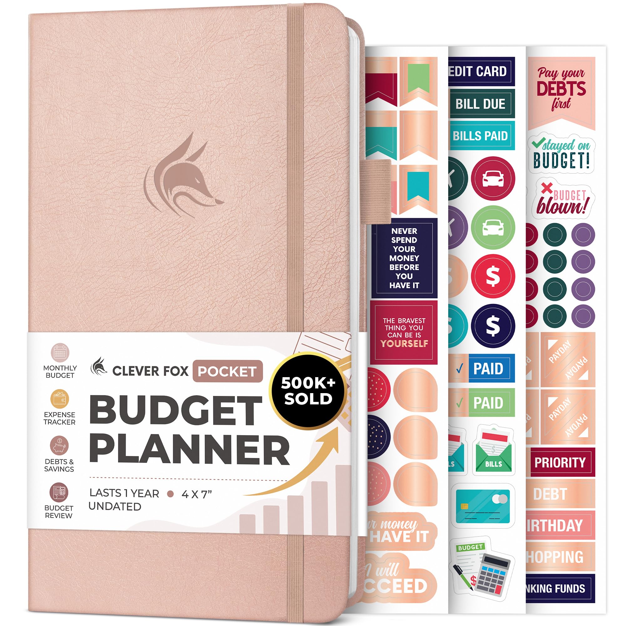 Clever Fox Budget Planner Pocket – Mini Expense Tracker Notebook. Monthly Budgeting Organizer, Finance Logbook & Accounts Book, Small (Rose Gold)