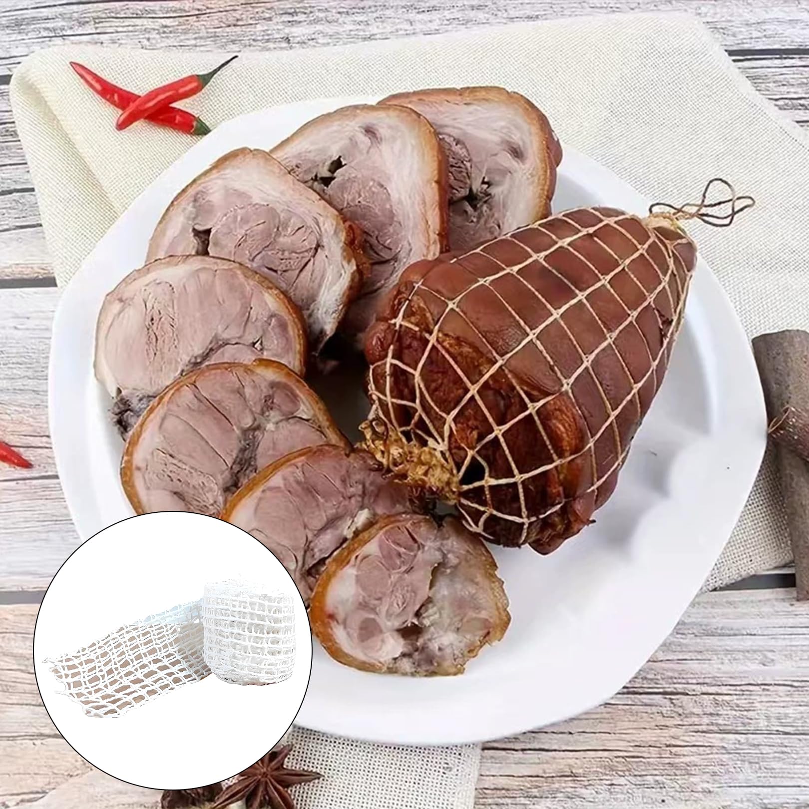 fshxj Schinkennetz,Rouladennetz,Bratennetz,Fleischnetz,Rollbraten Netz,Rollbratennetz,RäUchernetz Zum Baumwollfaden,Elastisches RäUchern