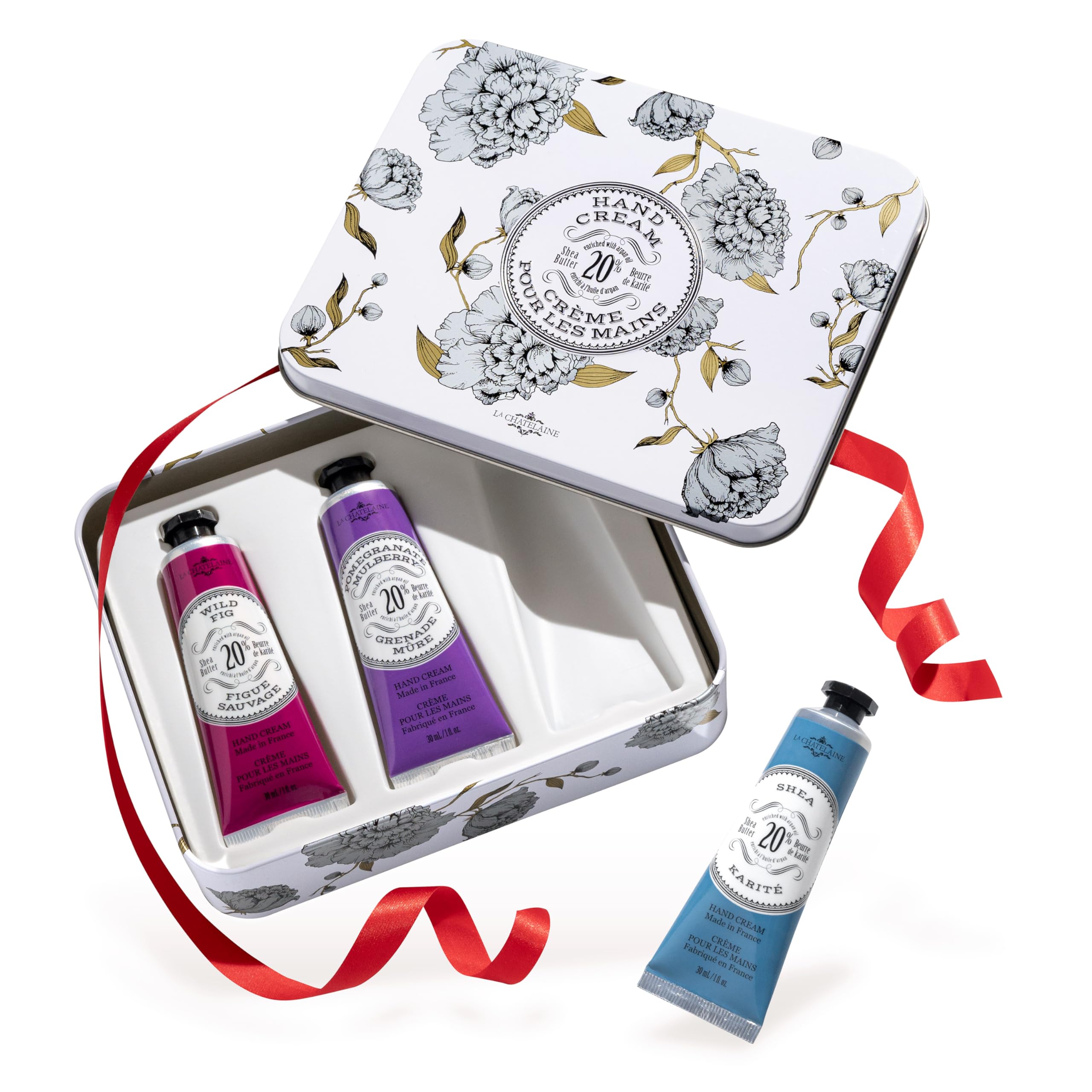 La Chatelaine French Hand Cream Trio Tin, Holiday Gift Set, Hand Lotion for Women, Made in France with 20% Organic Shea Butter, Moisturizing (Wild Fig