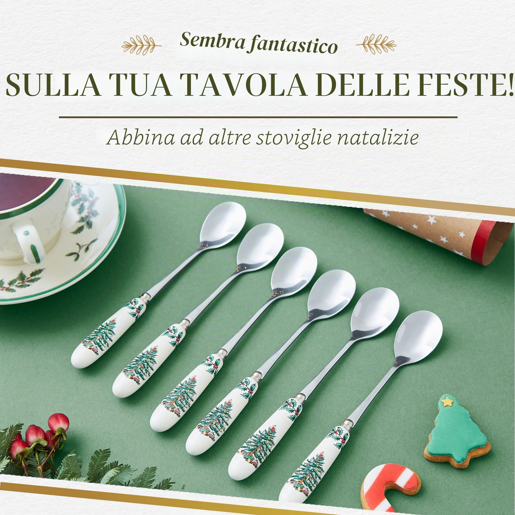 Portmeirion Spode - Cucchiaini da tè con Albero di Natale, Set da 6 (Multicolore)