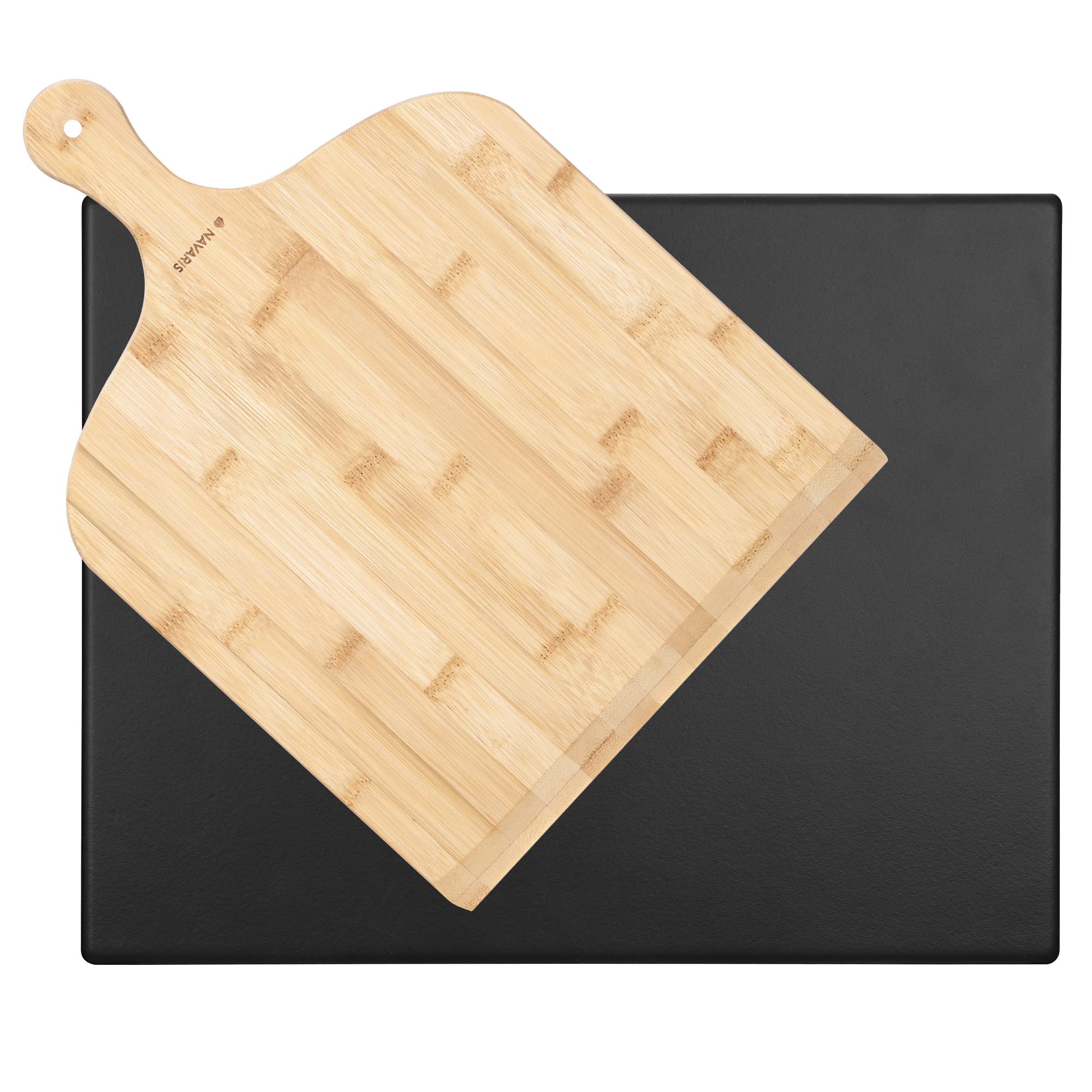 Navaris Piedra para Pizza con Pala de Bambú - Stone para Horno y Barbacoa - Cordierita 38 x 30 cm