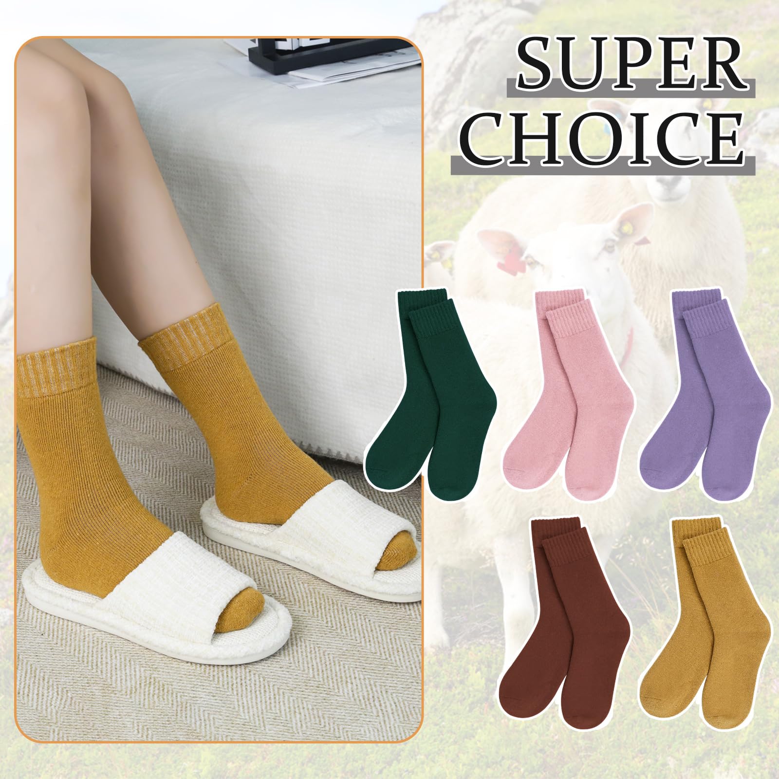 Chalier Finery 5 Paia Calze Invernali di Lana da Donna, Calzini Termiche Spesse da Donna, Calze Caldo Cotone Donna, Regalo di Natale per il Compleanno da Donna