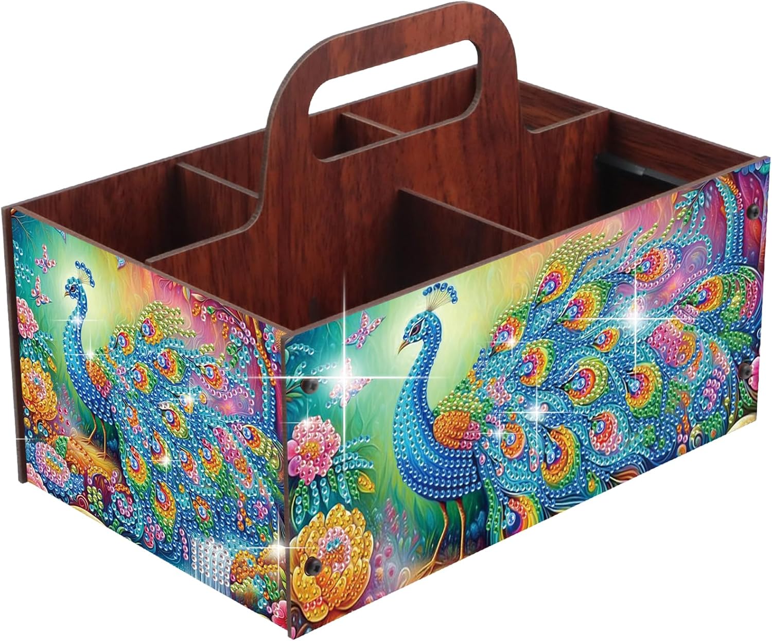 DIY Diamond Art Wooden Storage Caddy Peacock Organizer Box