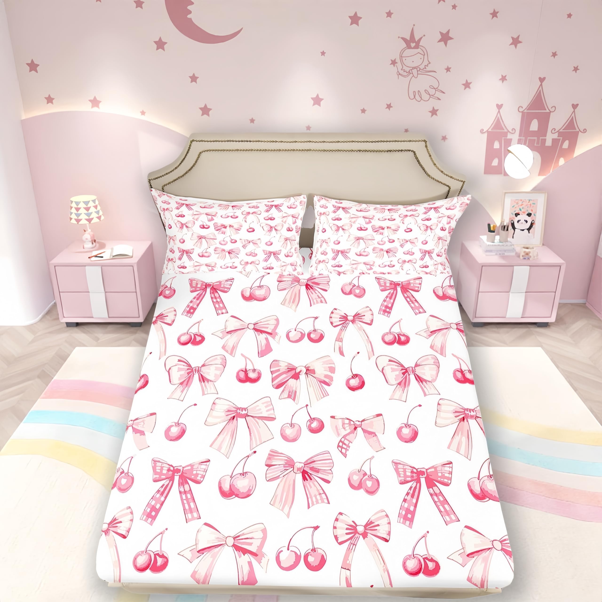 Loussiesd Pink Fitted Sheet For Kids Girls Single Princess Carriage