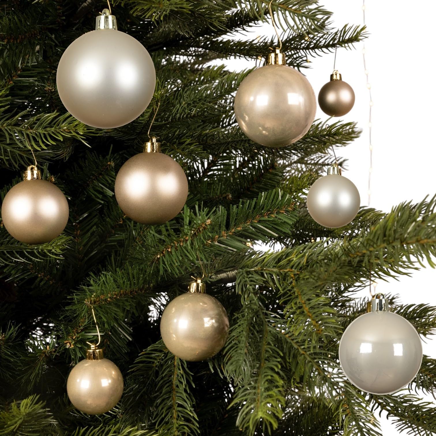 Shop4allsorts Pearl Gold 60 Baubles - Round Bauble Decorations - Christmas Tree Hanging Ornament - 4Cm 40Mm 5Cm 50Mm 6Cm 60Mm Baubles - Matt & Gloss Finish - Tree Wreath Garland Decorations.