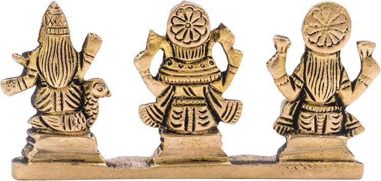 Brass Lakshmi Ganesh and Saraswati Puja Article for Pooja Ghar Home Temple Mandir Traditional Religious Auspicious Pital Items Décor Decoration and Gifting (Lakshmi Ganesh and Saraswati Stand)