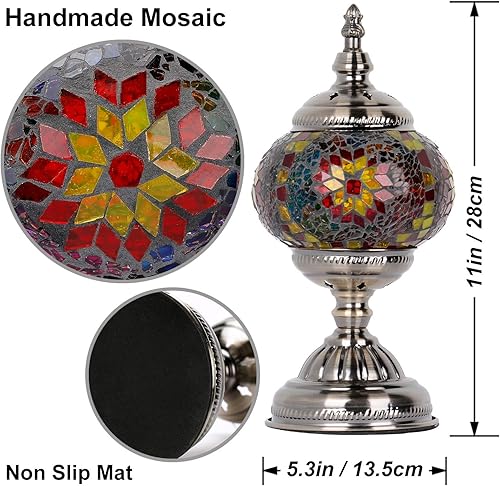 Miniatura 4 de Marrakech Lámpara de mesa marroquí turca con base de bronce, estilo Tiffany, vidrio de mosaico colorido hecho a mano, lámparas de noche de noche de