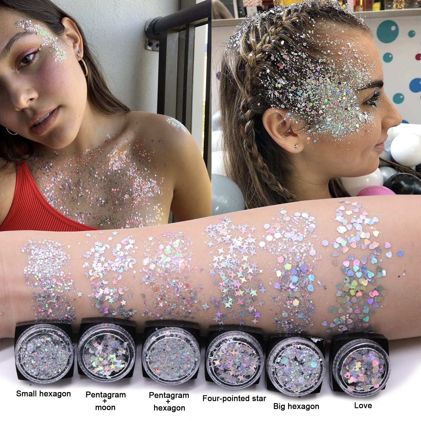 12 Glitzer-Pailletten Für Make-up, Nägel & Haar – Festival-Glitzer, 1 Mm, In Kleinen Dosen, Hautverträglich