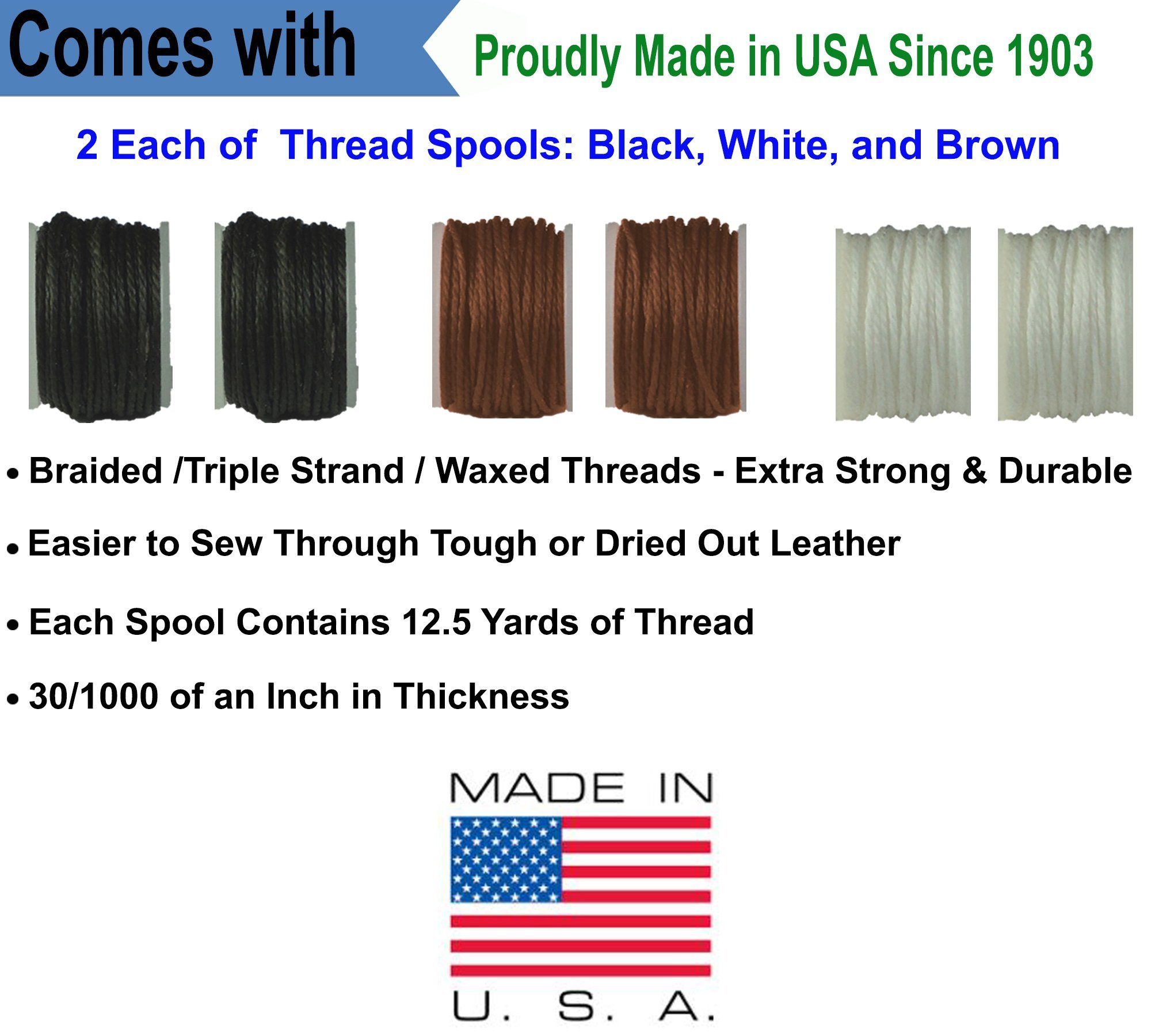 Leather, Canvas Sewing Awl Thread Refill, Replacement Threads, for Awl for All Stitching Tool – Made in USA (Thread Replacements, 3-Color / 6-Pack)