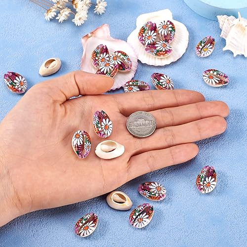 Miniatura 5 de Cheriswelry 20 cuentas de concha de cauri natural, sin agujero, espiral, concha, verano, playa, abalorios de corte liso, concha ovalada, cuentas