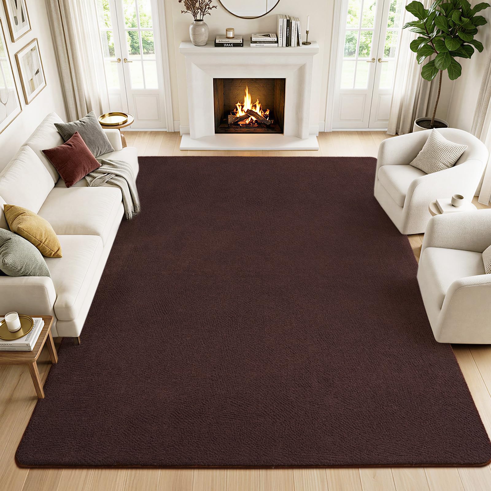 Rezutan Large Rugs for Living Room 240X340cm Brown Soft Fluffy Carpet