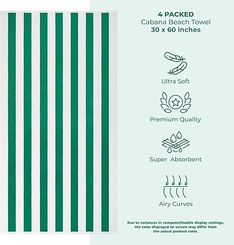 Miniatura 3 de American Soft Linen Cabana - Toallas de playa a rayas, 30 x 60 pulgadas, 4 piezas, toallas de piscina de gran tamaño, secado rápido, sin arena,
