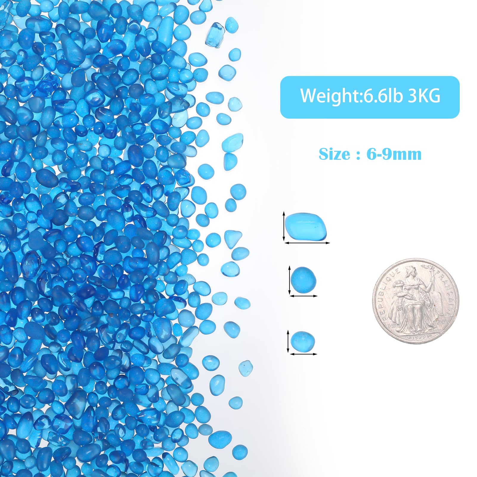 3 kg Aquarium-Kies, Glas-Kieselsteine, blau, Aquarium-Kiesel, Aquarium-Steine für Vasenfüller, Garten, Aquarium, Terrarium, Blumentopf, Topfpflanzen, Dekoration
