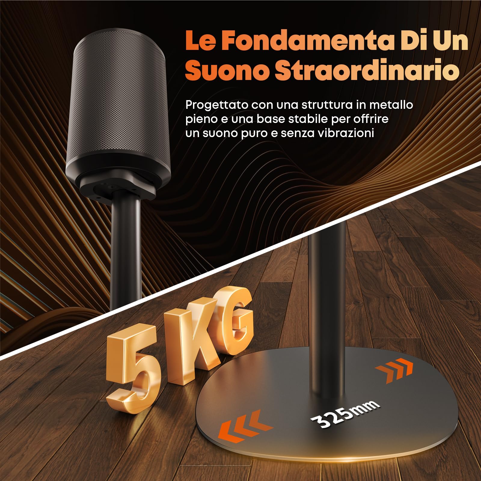 Supporti per altoparlanti Sonos Era 100 SL, Era 100 e Era 300 - Altezza regolabile, Supporti da pavimento 74–99 cm, Capacità massima di 5 kg per supporto, 1 coppia, Nero