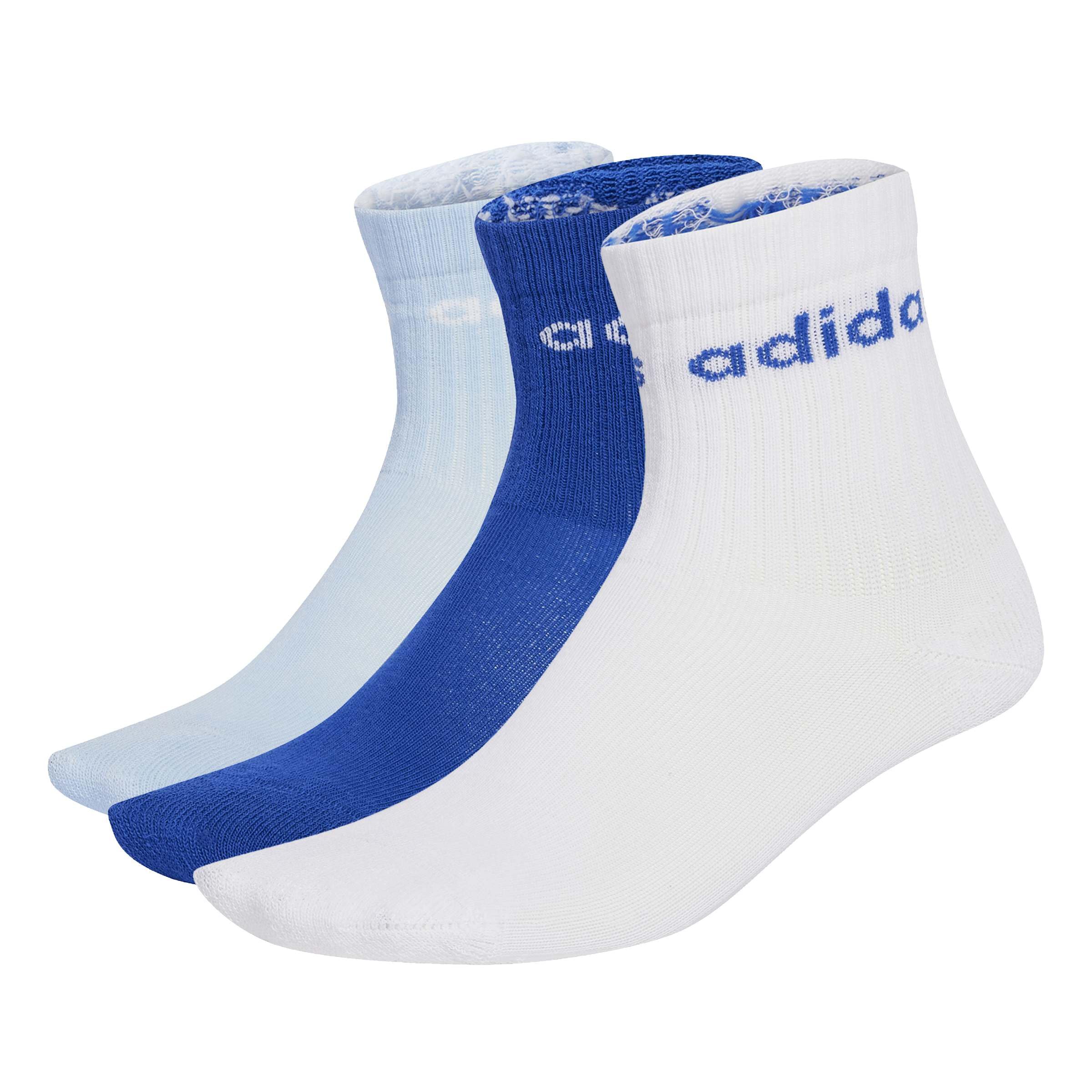 adidas Unisex Kids LINEAR KIDS CREW 3 PAIRS PER PACK SOCKS, white/glow blue/team royal blue, 2.5-4