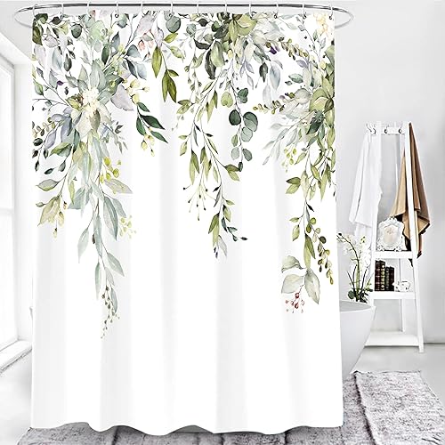 Miniatura 5 de Cortina de ducha de eucalipto verde salvia, juego de cortinas de ducha botánicas para baño, tela impermeable con 12 ganchos, 72 x 72 pulgadas