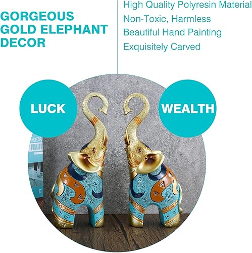 Miniatura 4 de Figuras coloridas de elefante de 8.5 pies8.5 in, 2 piezas con tronco arriba, regalos de elefante, estatua decorativa de Feng Shui para oficina,