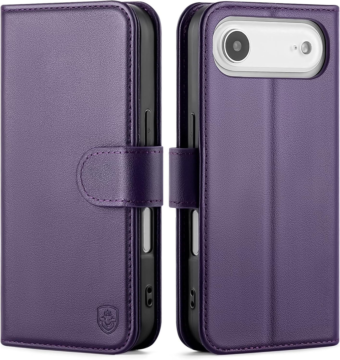 Compatible with iPhone Air Genuine Leather Case Wallet with Card Holder,Women Men Real Leather Flip Folio RFID Blocking Credit Card Slots Stand Phone Cover,for Apple 17 Air,Purple