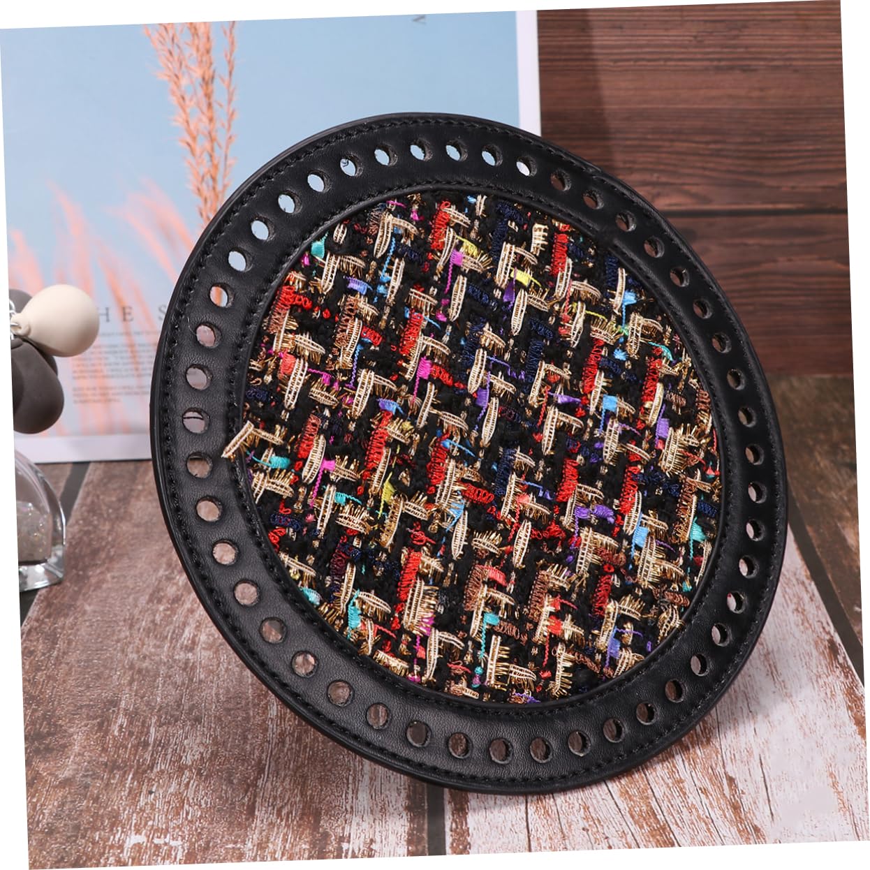 2 Pcs 18Cm Round Bag Bottom Base Plate Artificial Leather and Cloth DIY Woven Bag Material for Handmade Making Accessories (Black) - Image 4