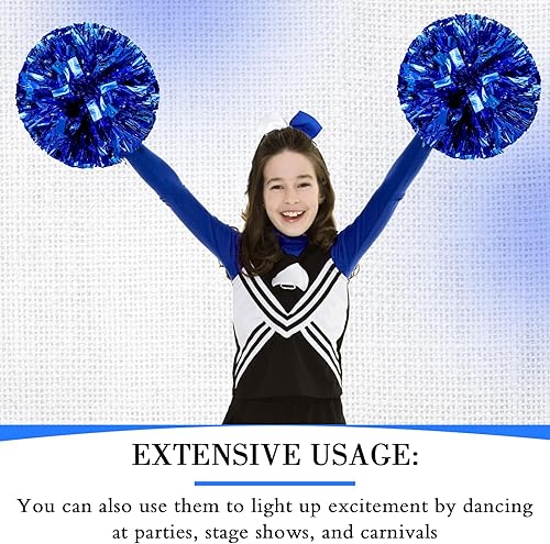 Miniatura 72 de Hanaive 3 pompones de animadora y lazo grande para animadora para el pelo, suministros metálicos para animadora de espíritu de equipo, deportes