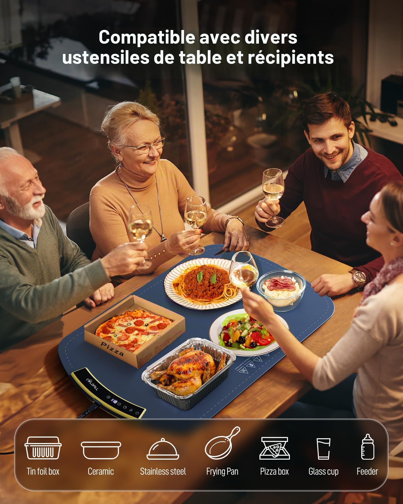 Chauffe Plat Electrique - Garde Les Aliments au Chaud pour Les Buffets et Les Fêtes, Chauffe Plat pour Aliments avec 40°C to 110°C Réglables, Chauffage de Toute la Surface en 5s, 60x40x2.5cm