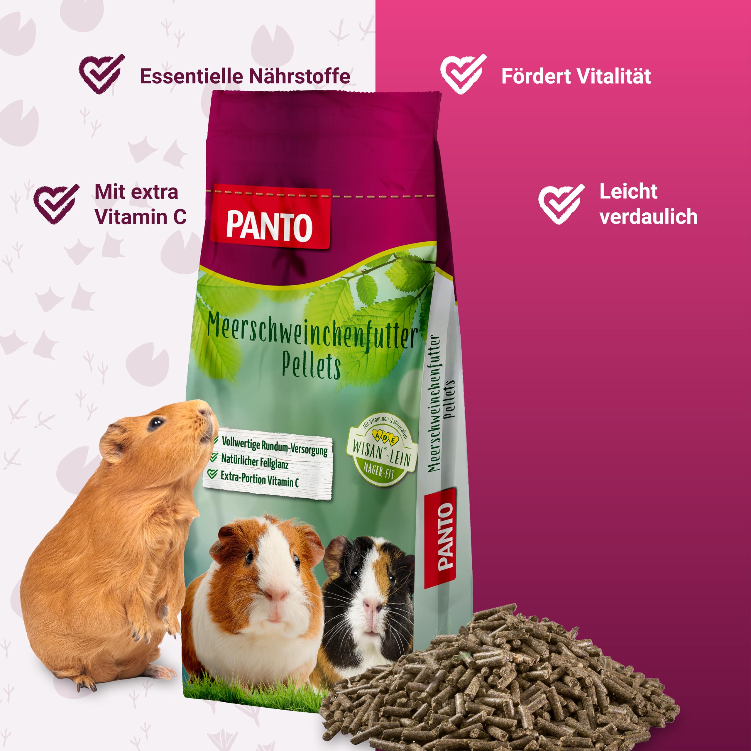 PANTO Meerschweinchenfutter Pellets 25 kg – mit Vitamin C & Luzernegrünmehl | Hochwertige Pellets mit Vitamin C, Luzernegrünmehl & Omega-3 – für Verdauung, Haut & Fell der Meerschweinchen