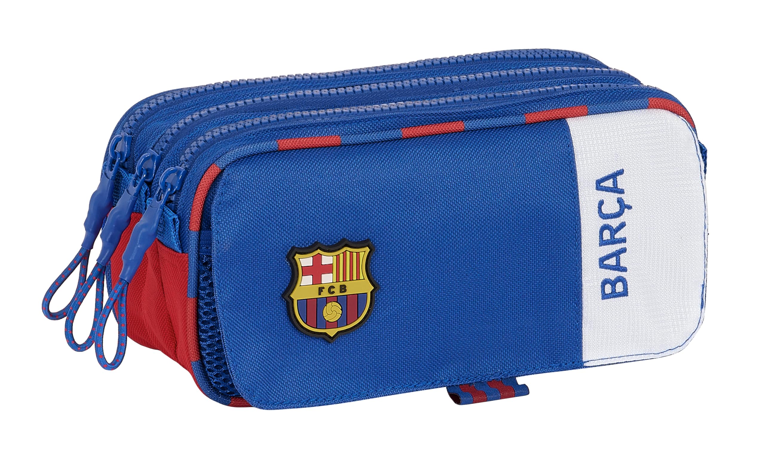 F.C. BARCELONA 2ª EQUIPACIÓN - Portatodo Triple Big, Estuche Infantil, Estuche Niño, Ideal para Niños en Edad Escolar, Cómodo y Versátil, Calidad y Resistencia, 21.5x8x10 cm, Color Azul y Granate