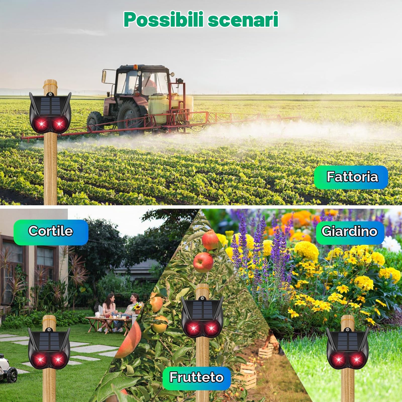 Repellente per Gatti Solare, Dissuasore per Gatti da Esterno Notturno con Luce Rossa Lampeggiante, Dissuasore per Piccioni Impermeabile per Giardino, Cani, Volpi, Cervi