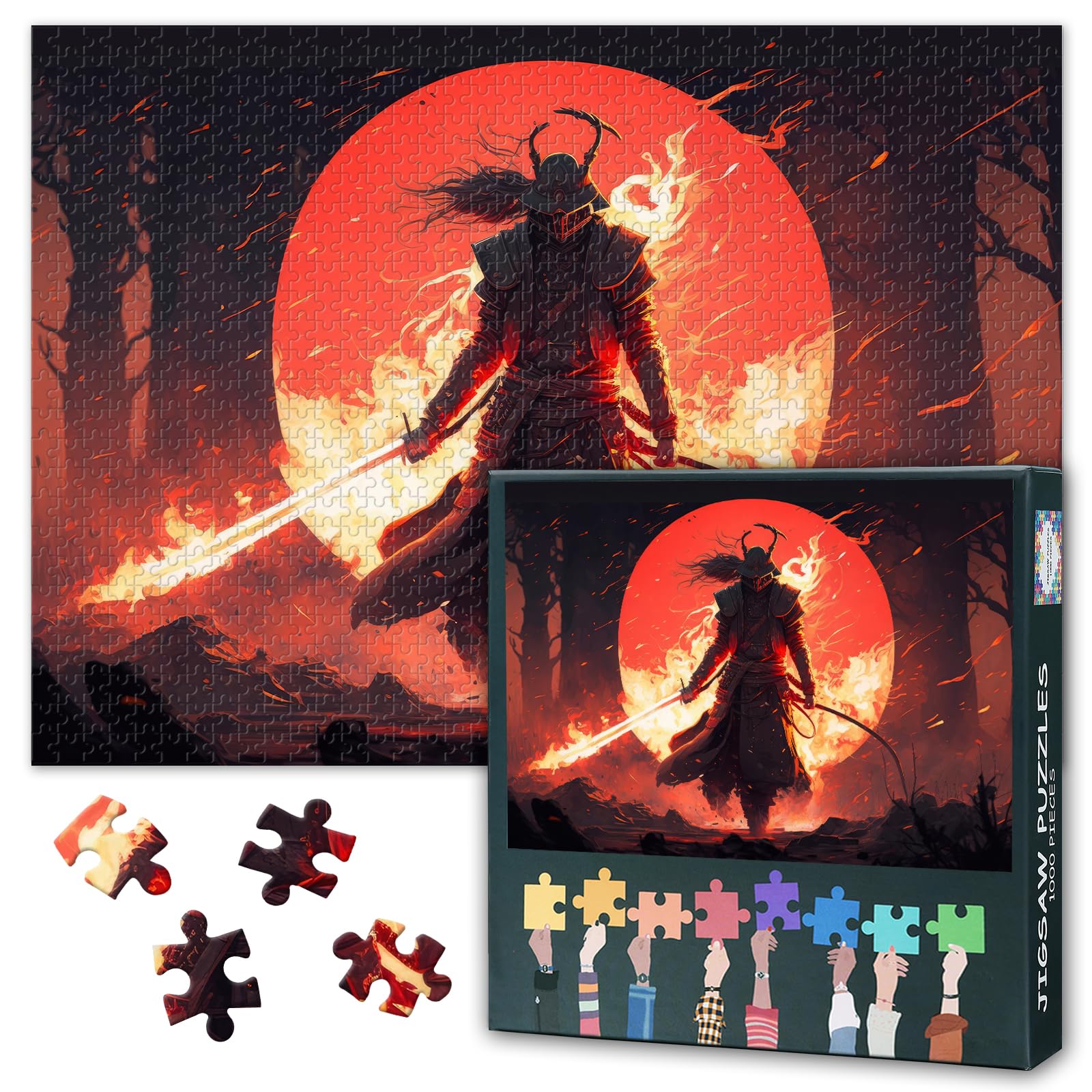 1000 Pieces Puzzles for Adult Jigsaw Puzzle Samurai in the Red Mask Puzzle Gift for Mom Dad Family Friend Family Activity Games Home Decor Wall Art Finished Size is 70 * 50cm — image 1
