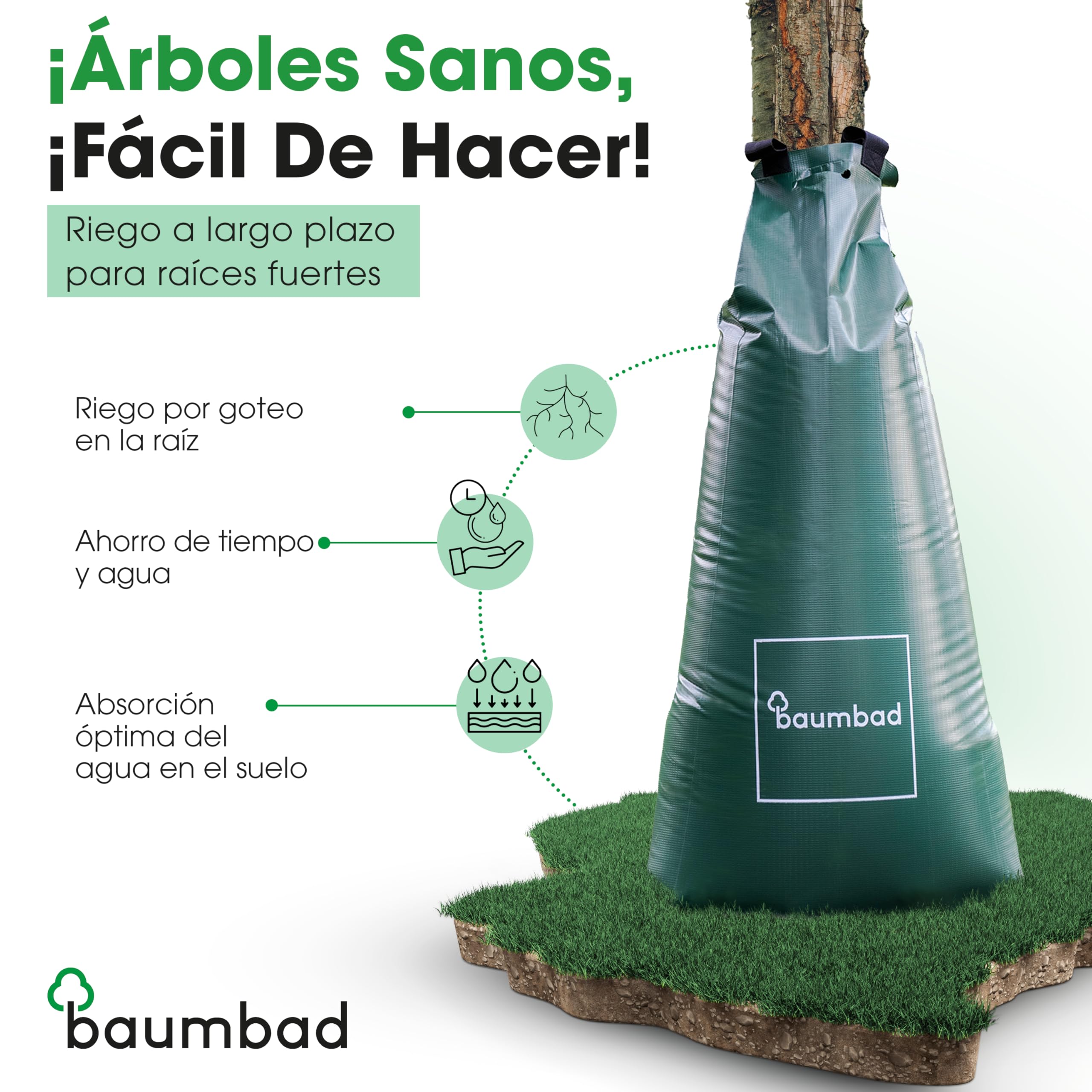 baumbad 5 bolsas de riego premium de 100 litros, PVC resistente a los rayos UV, saco para árbol de riego, color verde