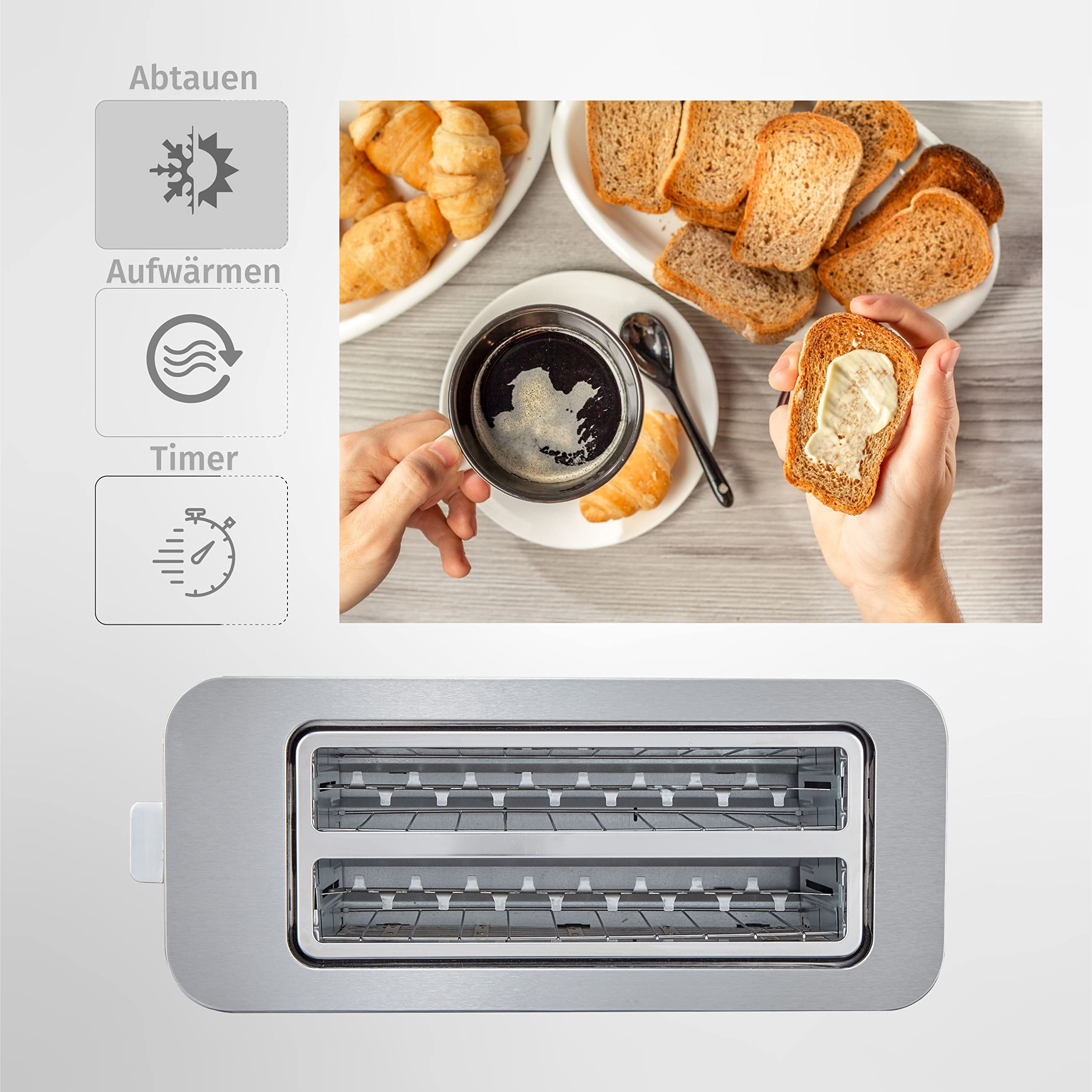 Zilan Tostapane 4 fette | acciaio inossidabile | moderno | 7 livelli | cassetto briciole | display LCD touch screen | tostapane | spegnimento automatico