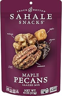 Sahale Snacks Maple Pecans Glazed Mix, 4 oz Pouches (6 Packs) Dry-Roasted, Deluxe Mixed Nuts with Cherries, Apples, Maple, and Cinnamon - Non-GMO, Kosher, and Certified Gluten-Free Snacks