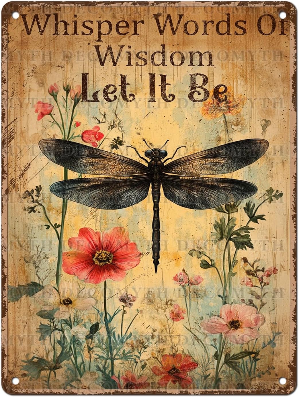 Vintage Dragonfly Metal Signs Whisper Words Of Wisdom Let It Be Dragonfly Art Metal Plaque Wall Decor Home Office Kitchen Garden Backyard Tin Sign 12 * 16inch