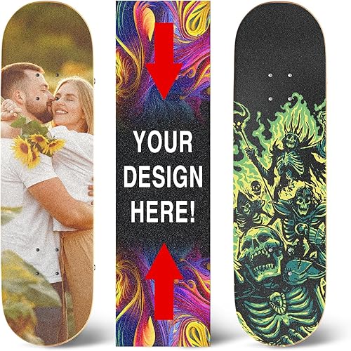 VulgrCo Custom Grip Tape Skateboard Design Your Own 9x33 Inch Deck Grip with Personalized Photo, Logo, or Text, Waterproof, Anti-Slip Custom Grip for Skateboards, Scooters, Longboards & More